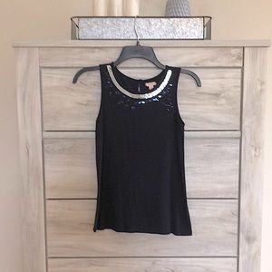 Ruby & Bloom - Sparkles Embellished Tank Top - Sleeveless - Navy Blue - Medium